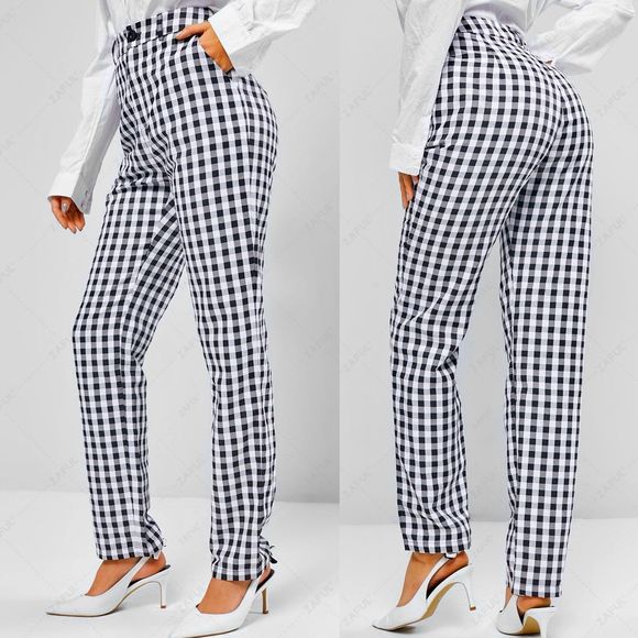 Zaful Gingham High Rise Straight Pants size S | 4 Checkered - Picture 1 of 5